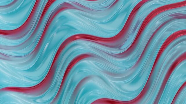Abstract seamless loop of flowing turquoise and vibrant red liquid waves, smooth elegant curves, futuristic background animation concept, 4K video