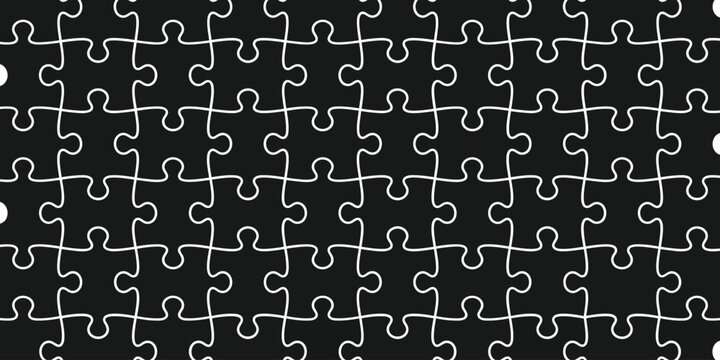 Seamless puzzle pieces pattern on black background interlocking game elements
