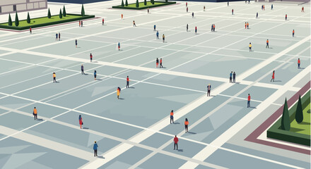 Vast Urban Plaza with Scattered People and Geometric Patterns © Wahyu