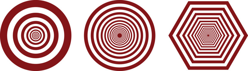 Fototapeta premium Abstract dark red concentric circle and hexagon icons on black background