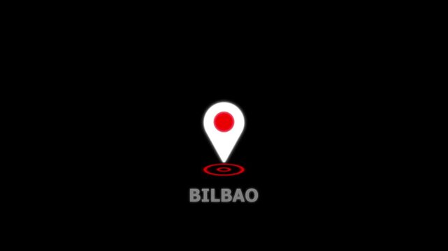 Smart City GPS Tracking Animation with Floating Map Pin  Wave Animation in Bilbao Location .