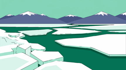 Minimalist vector illustration of arctic landscape with mountains and ice floes © AS_StockNation