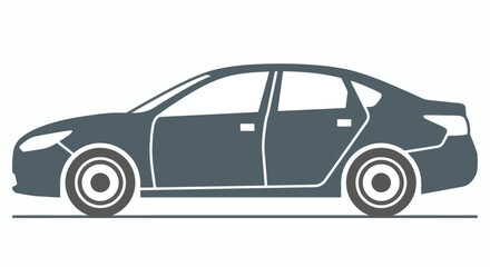Fototapeta premium Minimalist flat design vehicle icon, a simple grey sedan illustration showcasing private transportation and mobility for modern concepts