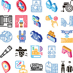 Fototapeta premium Isometric icon collection displaying various business, technology, finance, industry, and lifestyle concepts, illustrating a wide range of modern themes and daily activities