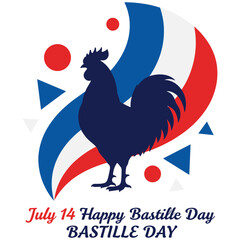 Gallic rooster silhouette with abstract french flag colors background. © Amina