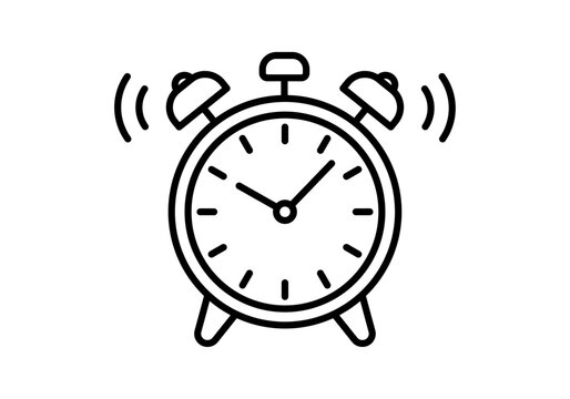 Icono lineal de reloj de alarma anal&oacute;gico sonando con ondas de sonido