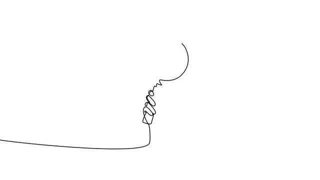 Hand holding frying pan line art animation in progressive continuous drawing style