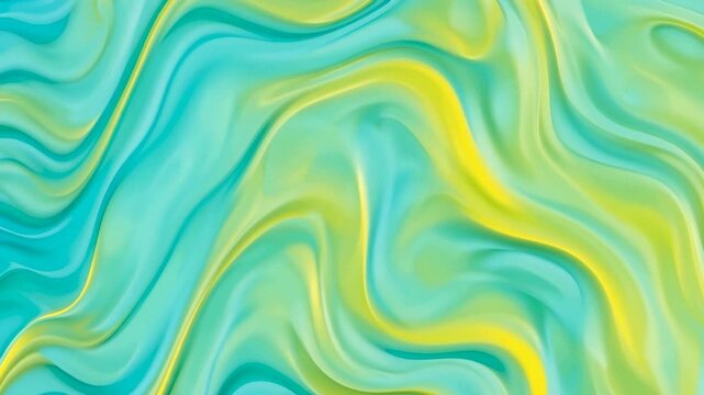 Abstract seamless loop of flowing turquoise and vibrant yellow liquid waves, smooth elegant curves, futuristic background animation concept, 4K video
