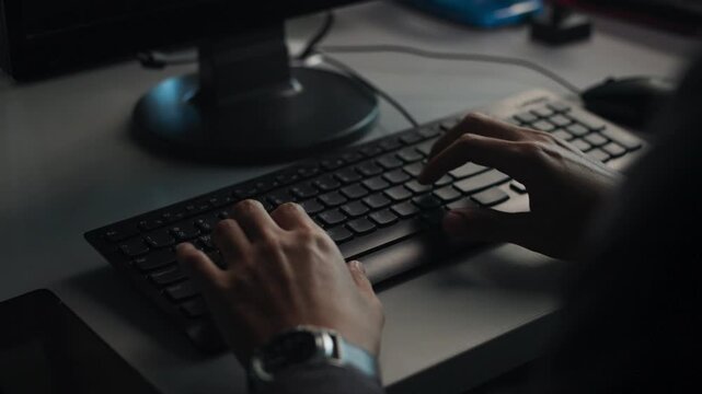 Professional Hands Typing at Office Desk
