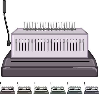 object binding machine cartoon. publishing print, equipment business object binding machine sign colorful illustration