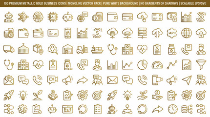 Fototapeta premium 100 premium metallic gold business icons monoline vector pack
