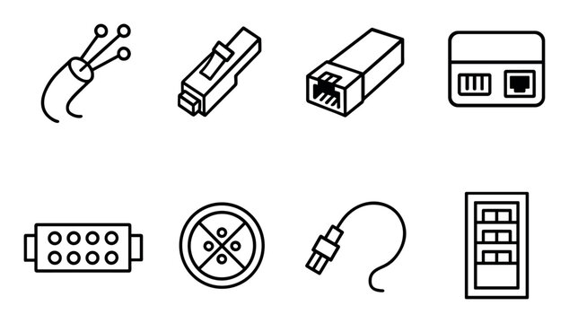 Network icons with cable connector port outline