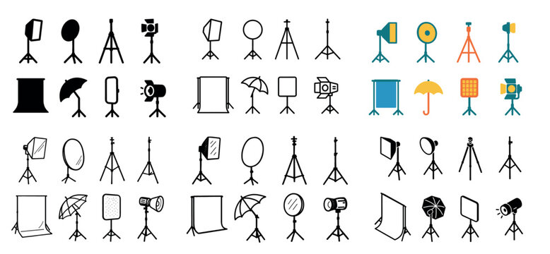 Studio icons with light stand umbrella softbox minimal