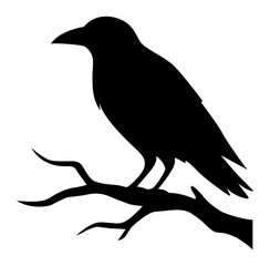 Fototapeta premium Raven on a branch silhouette illustration