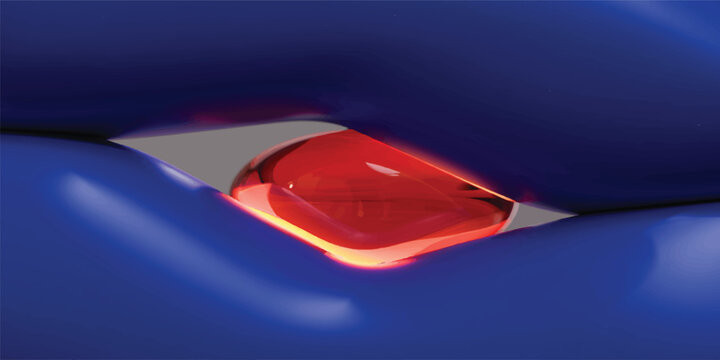 Close up of luminous red object encased in textured deep blue material with luminous textured material abstract close up contrast precious technology futuristic substance mysterious