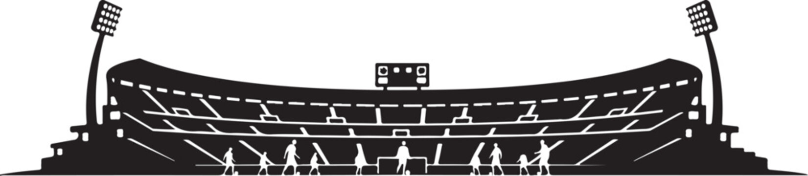 Black silhouette of a sports stadium with spectators