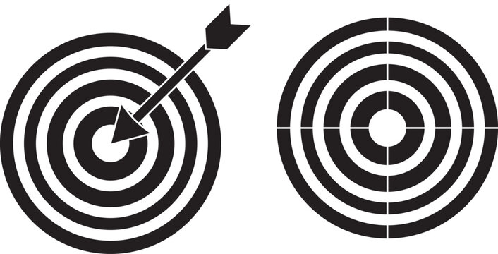 Archery target practice bullseye aim sport game vector design. Target icon. Target with arrow. Goal symbol collection. Darts icon. Hitting the bullseye