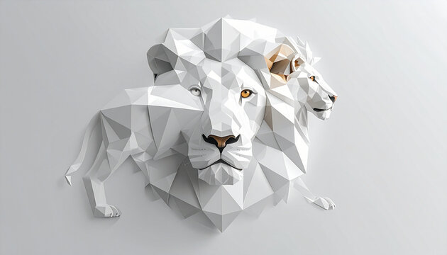 White lion low poly art sculpture isolated
