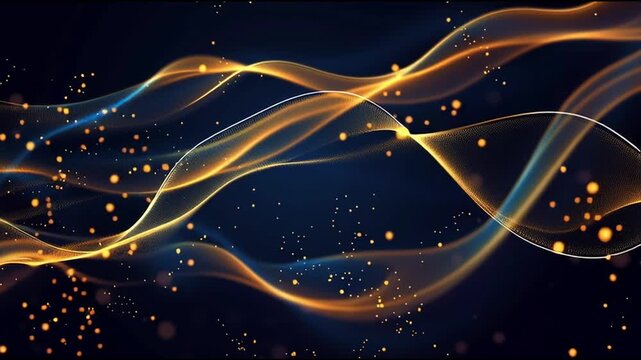 Abstract digital background electromagnetic wave background Innovation digital wave, information technology background and green luxury background with golden line decoration and curve light effect