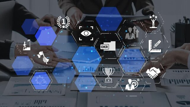 KPI icons show performance metrics, goals, and achievement measurement. KPI helps business track progress, KPI supports management, and KPI improves strategy results. Funnel