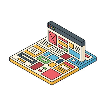 Colorful website design on screen.