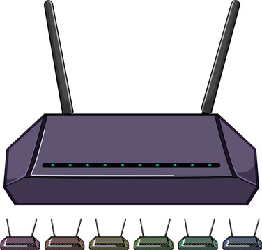 wifi dsl modem cartoon. hub lan, antenna connection wifi dsl modem sign colorful illustration