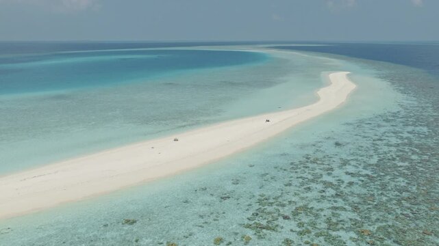 Aerial view of sandbar and ocean, Baa atoll, Maldives islands