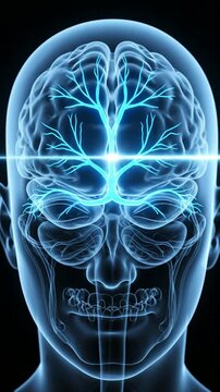 Futuristic Brain Illustration Showcasing Neural Connections in Glowing Blue Against Dark Background for Medical and Health Concepts