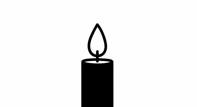 Black silhouette of a burning candle icon. Minimalist vector illustration of a candle with a flame, isolated on white background. Perfect for memorial, religious, or decorative themes.