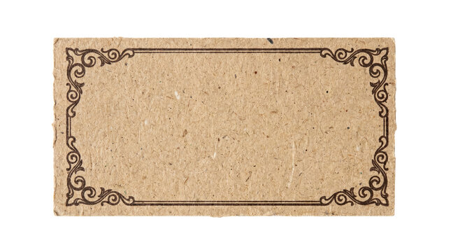 Blank kraft paper tag with a vintage brown ornamental frame on a transparent background