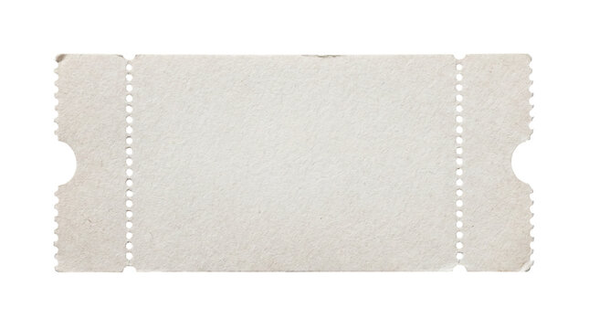 Blank vintage paper ticket template with perforated edges on a transparent background