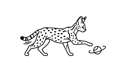 Fototapeta premium Serval Cat Playing with Saturn Planet Ring Illustration