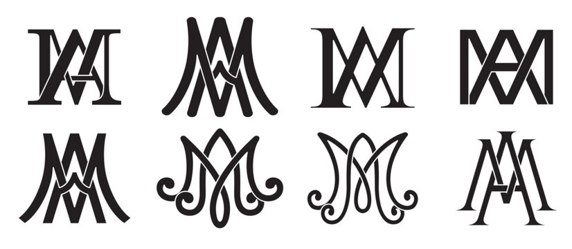 Ave Maria anagram icon. Monogram of Ave Maria symbols set. Religious catholic signs, vector illustration.