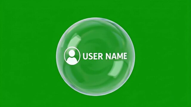A transparent green bubble with a white user profile icon and "USER NAME" text on a vibrant green background, representing a digital identity.