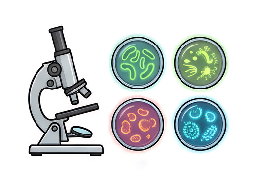顕微鏡による微生物観察と生物学学習のアイコン