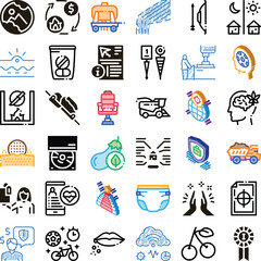 Fototapeta premium Set of vector icons illustrating various concepts from natural landscapes to technological innovations, business, lifestyle, and health, providing a versatile collection