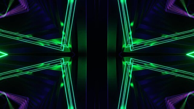 Movement of Purple and Turquoise Colored Lines Kaleidoscope Background VJ Loop in 4K