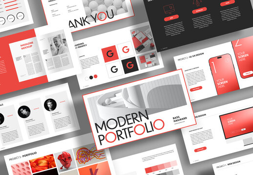 Modern Portfolio Presentation Layout with Red Accents
