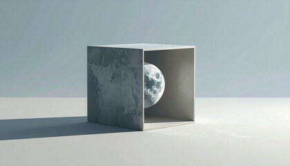 Moon phases lunar surface in a concrete box isolated
