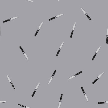 seamless pattern silhouette knife cartoon. dinner plate, table black, meal cook silhouette knife sign vector