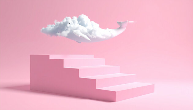 Whale Cloud Floating Above Pink Staircase