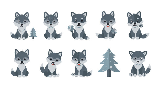 Cute wolf puppies sitting together.