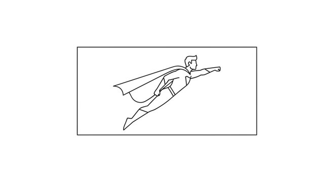 Superhero Flying Action Line Art Illustration
