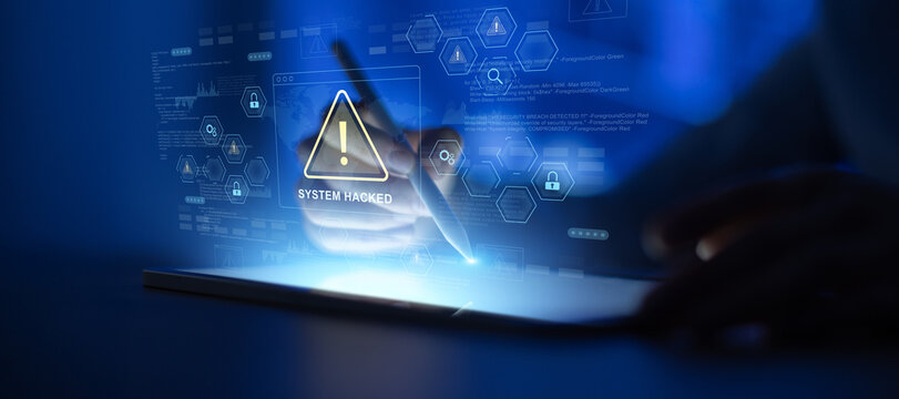 Cybersecurity Alert Interface Showing System Hacked Warning And Digital Threat Detection.