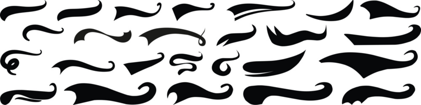 Baseball swoosh and swash tails set. Sports swash shapes, text underlines for baseball design. Kit of font elements in retro style for athletics, baseball. Swirl stroke swish underline shape Vector