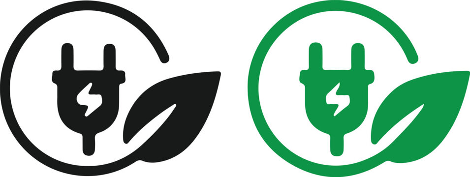 electric plug energy power black green two icon set vector logo illustration 