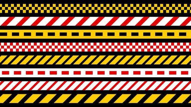 Yellow and black caution tape hazard warning animated background loop.