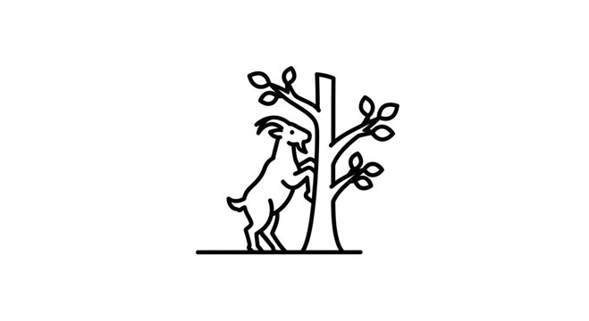 Goat Climbing Tree Silhouette Icon, Farm Animal Climbing Nature, Vector Illustration