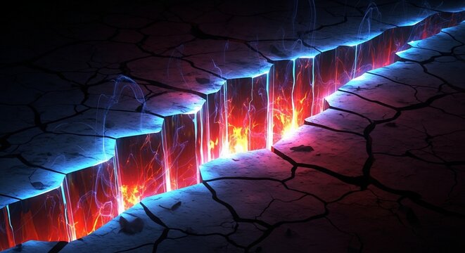 Cracked earth glowing abstract