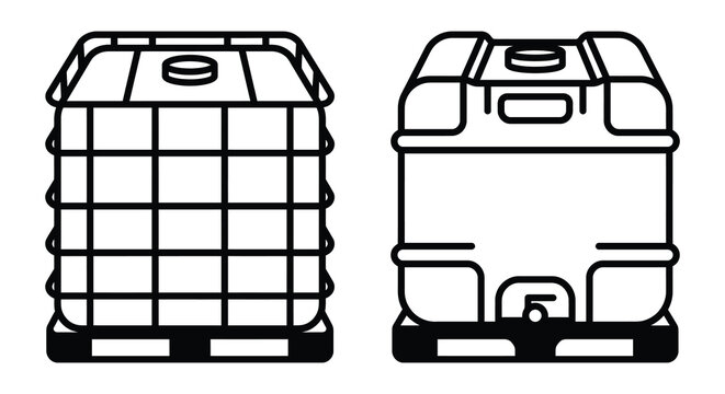 industrial ibc tank silhouettes in side and front views on a white background silhouette